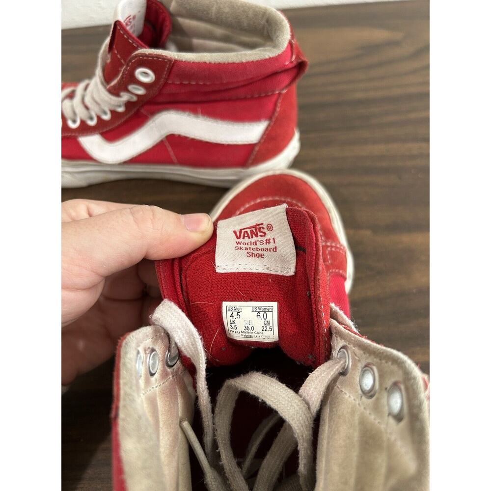 Vans Sk8 HI Womens Size 6 Red High Top Skate Sneakers Mens 4 Unisex Old Skool - Picture 9 of 11